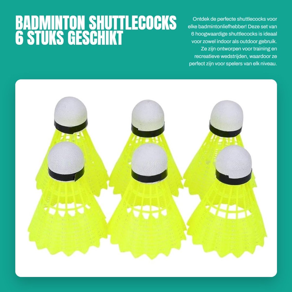 Dailygoods- Shuttlecocks 6 Stuks - Veer Badminton Ballen - Nylon Shuttlecocks - Indoor/Outdoor Sport - Trainingsmateriaal - Hoogwaardige kwaliteit - Badmintonshuttles