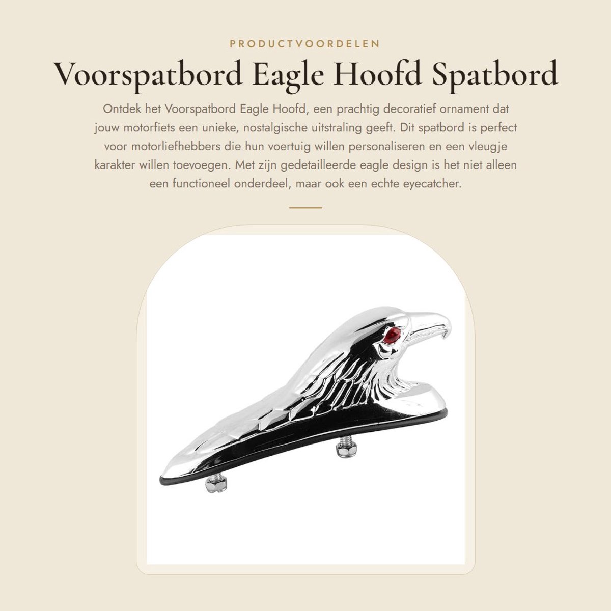 Dailygoods- Voorspatbord Nostalgische Look - Voorspatbord Motorfiets - Eagle Head Sculptuur - Spatbord Decor - Bescherming Banden - Universele Bevestiging - Motorspatbord