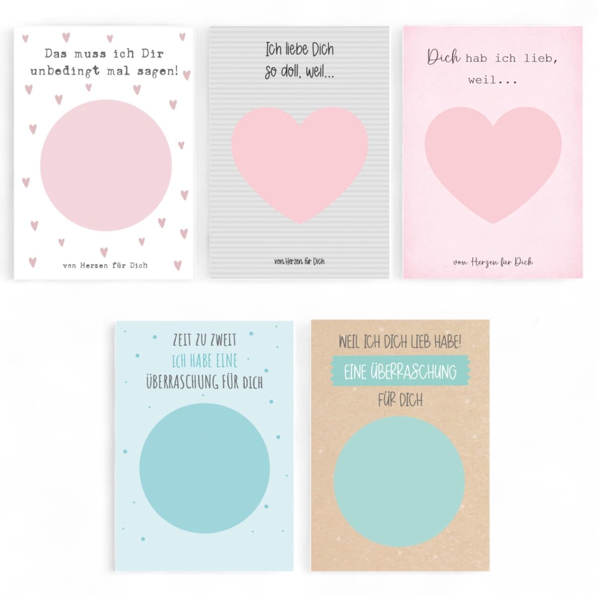 Dailygoods- Kraskaartenset 5-delig - Tegoedbonnen voor koppels - Doe-het-zelf Cadeaubonnen - Krasstickers - Hoogwaardig papier 250 g - Persoonlijke boodschap