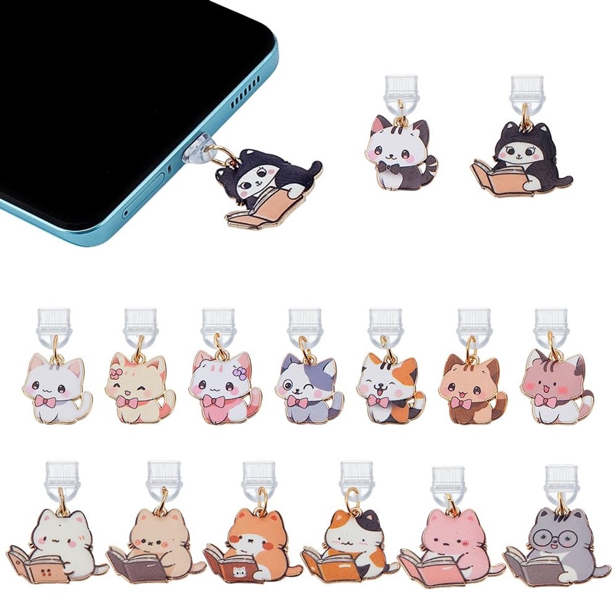 Dailygoods - 15 Stuks Schattige Kattenbedels voor Telefoons en Accessoires