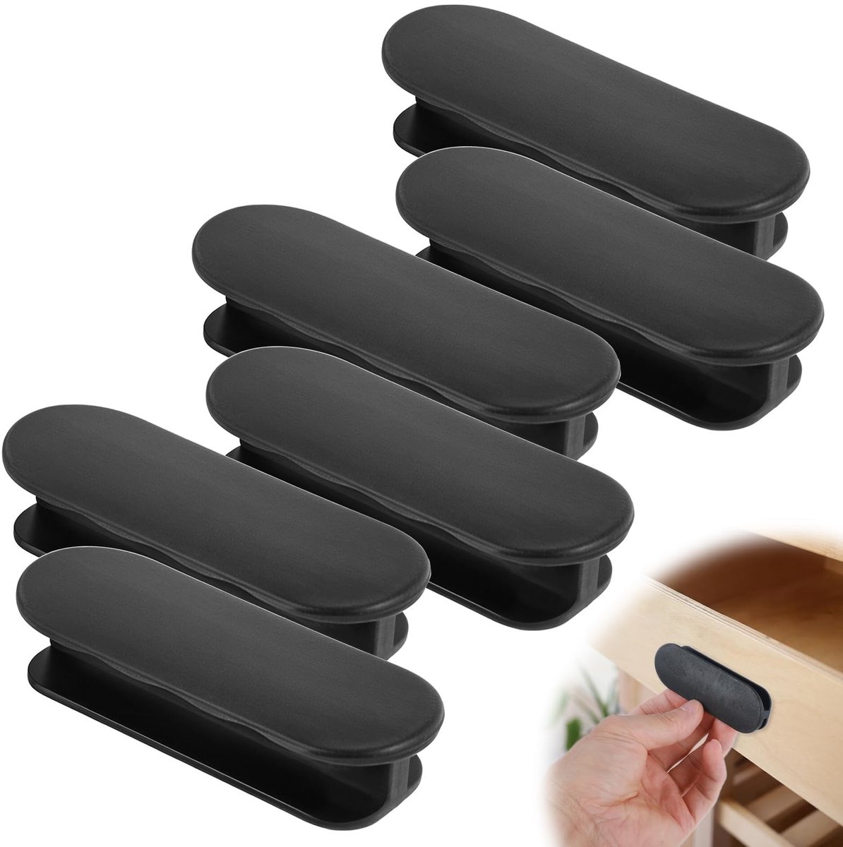 Dailygoods- Deurgreep Zwart - Set van 6 - Ergonomisch Ontwerp - Weerbestendig ABS - Antislip - Eenvoudige Installatie zonder Boren - Deurgrepen