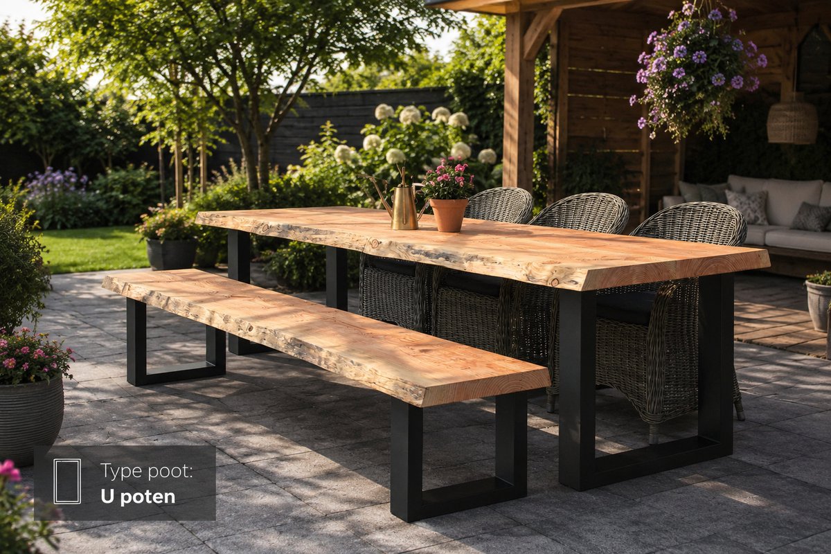 Douglas Boomstam Tuintafel - 220 x 100 cm - Stalen U Poten - Inclusief Montage