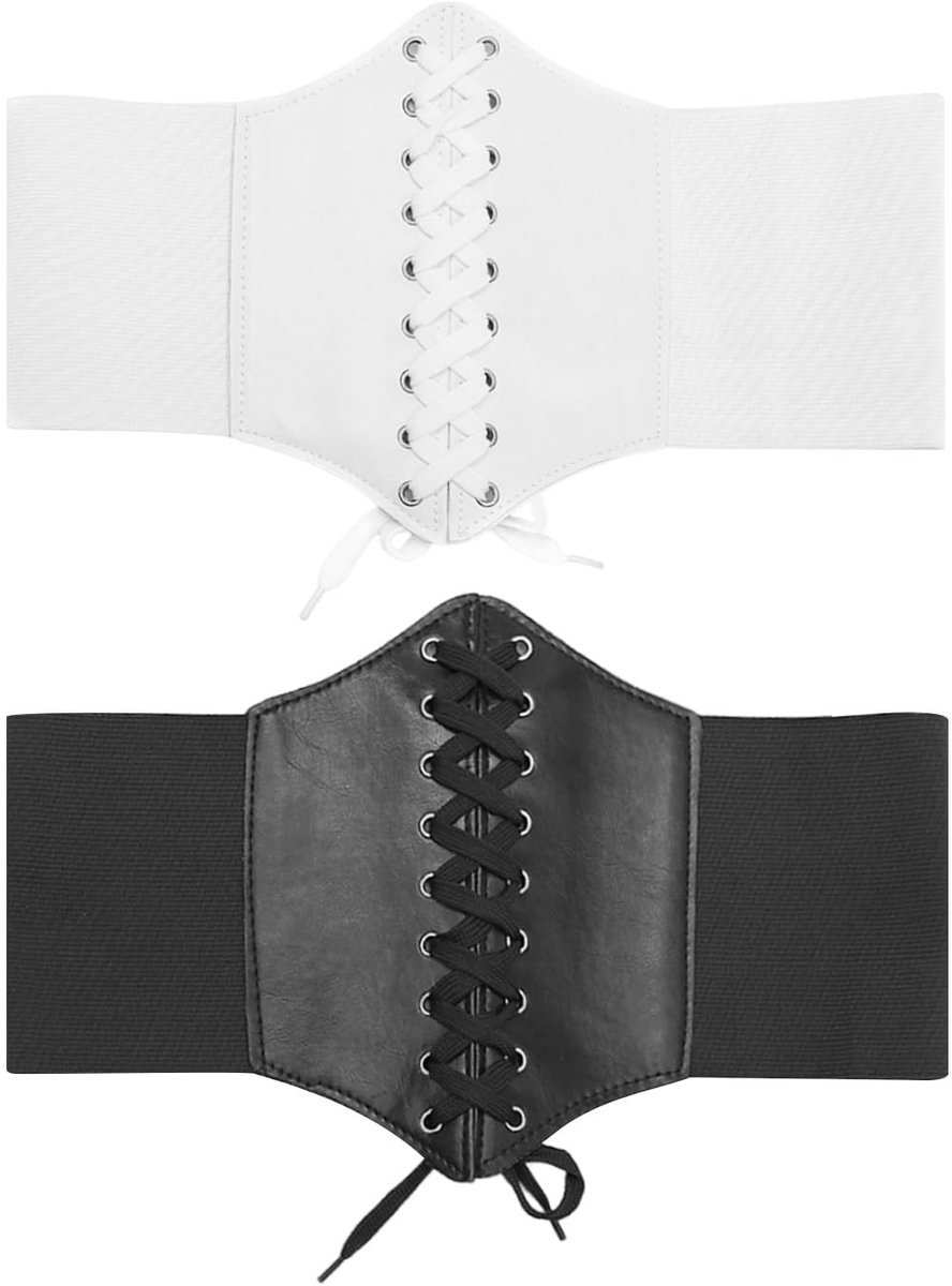 Dailygoods- Elastische Riem - 2 Stuks - Verstelbare Tailleband - Brede Elastische Riem - Zacht PU-Leer - Hoogte 12 cm, Lengte 60-80 cm