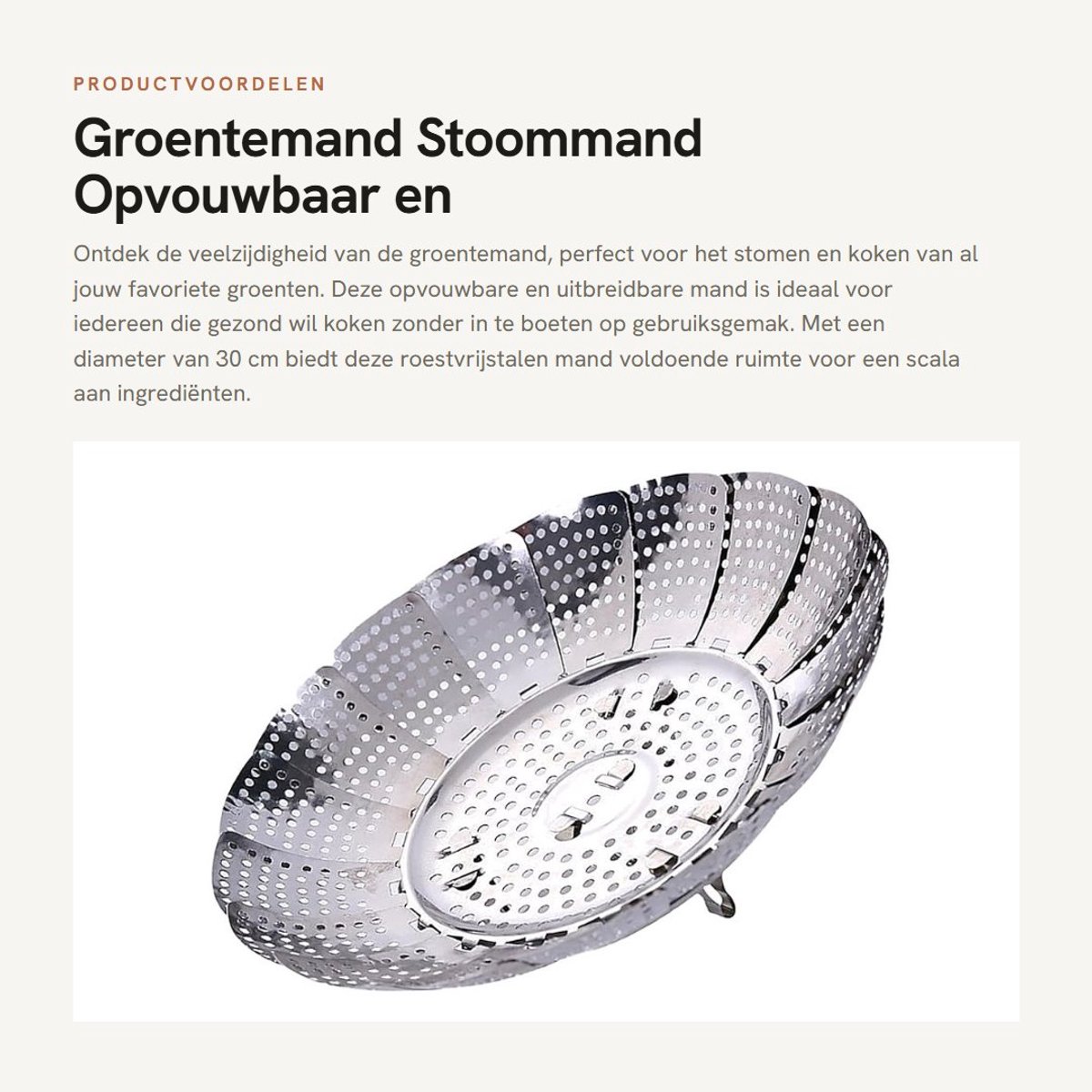 Dailygoods- Groentemand Roestvrij Staal - Opvouwbaar - Stoommandje - Afvoergaten - Draagbaar - Flexibel Ontwerp - Stoommand