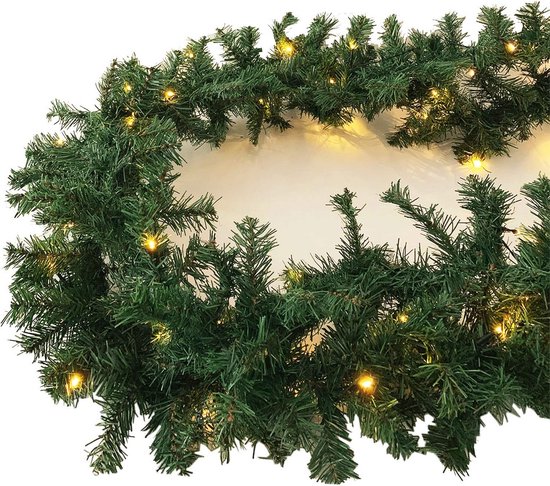 Kerst Slinger - Kunstdennen Slinger - Decoratie Verlichting - Met Timerfunctie - Tot 810 cm - Warm Wit