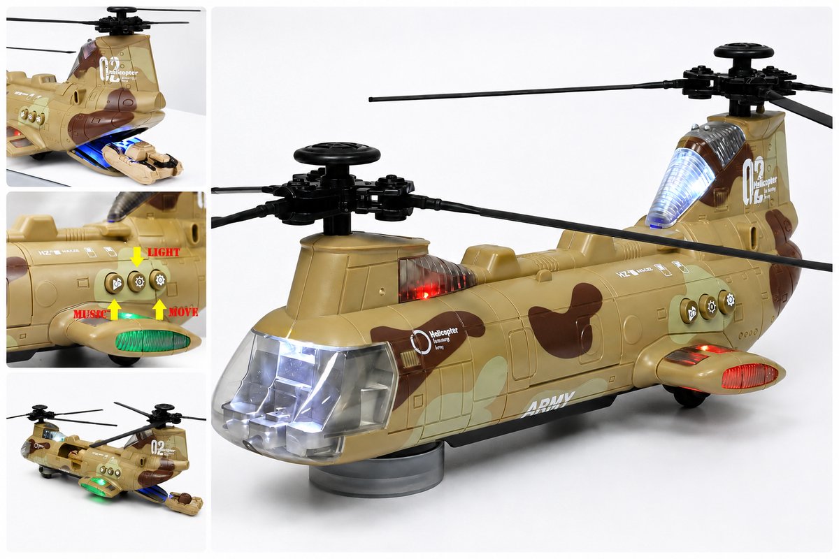 Didai Army Chinook - Chinook Leger Speelgoedhelikopter – met 3 Tanks - Light en geluid (incl. batterijen)