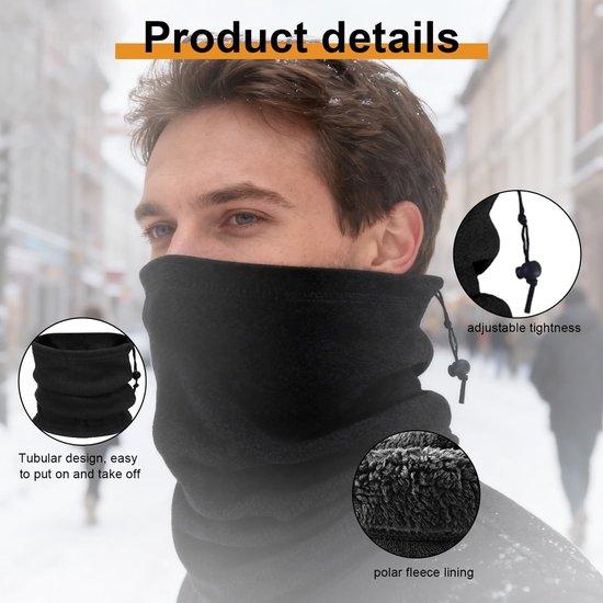 Dailygoods- Colsjaal Heren Dubbel Pluche Ontwerp - Multifunctionele Doek - Winddicht - Verstelbaar Trekkoord - Zwart - Warm en Comfortabel - Halsdoek van Dailygoods — afbeelding 2