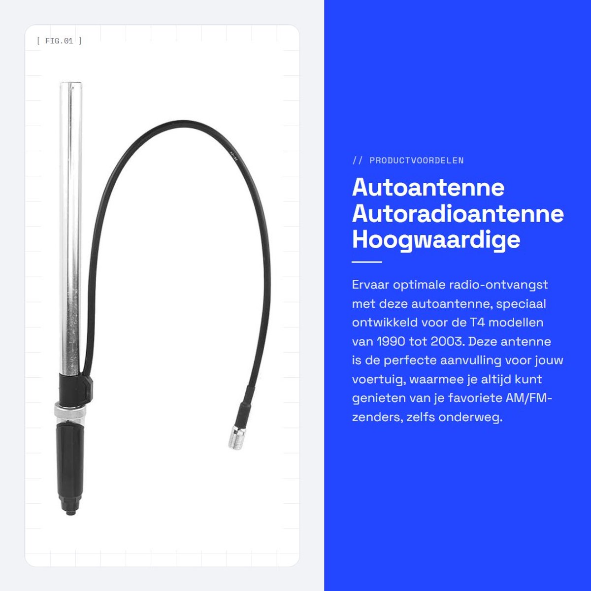 Dailygoods- Autoantenne Universeel - Aluminium Antenne - Passend voor T4 1990-2003 - AM/FM Signaalontvangst - Lichtgewicht 130g - Vervangingsonderdeel - Radioantenne