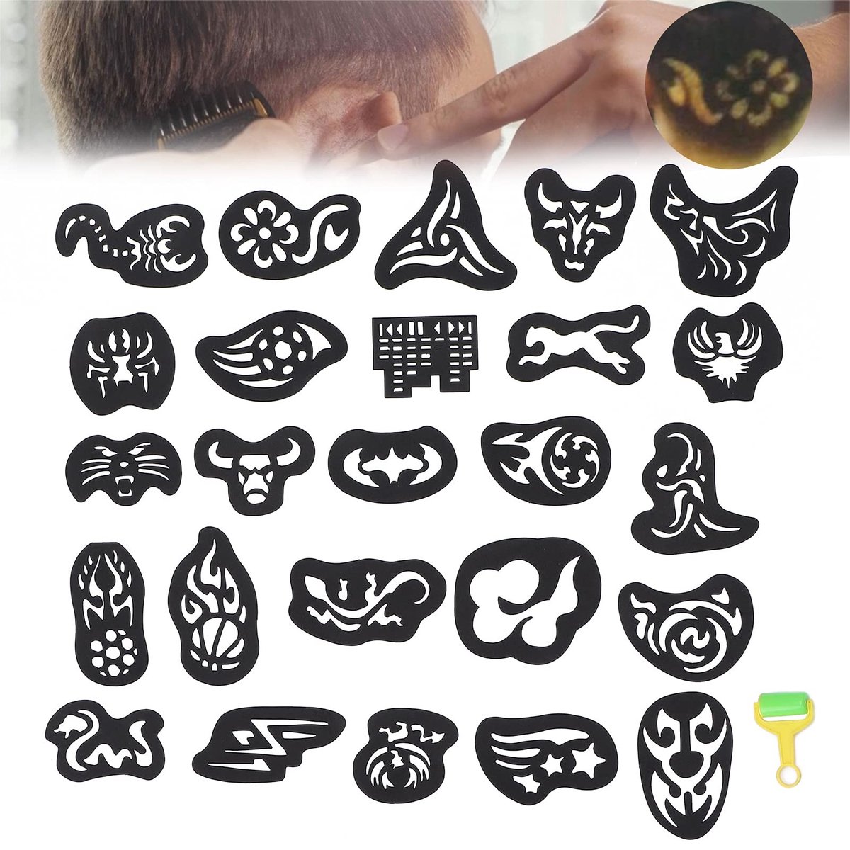 Allecto - Haargravure Patroon Sjabloon - Tattoo Stencils - Perfect voor DIY Haar Styling - 25st - Geschikt voor Volwassenen en Kinderen - Haarkleur...