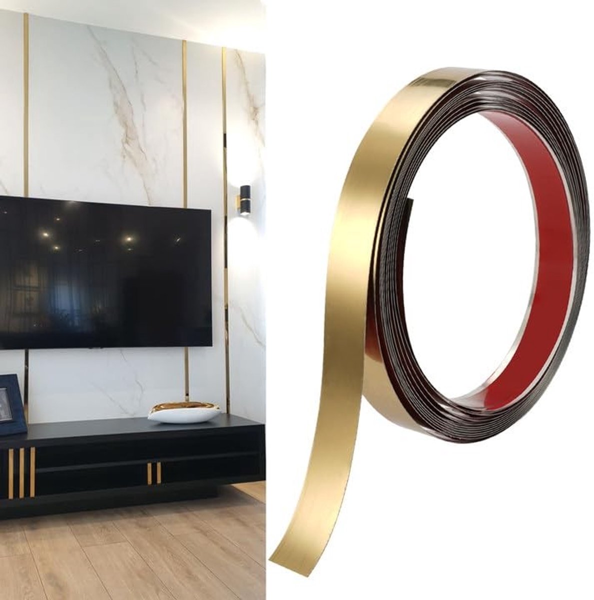 Dailygoods- Wandlijst Roestvrij staal - Zelfklevend - Flexibel - Spiegelframe - Onderhoudsvriendelijk - Spiegelachtig oppervlak - Decoratieve Lijst