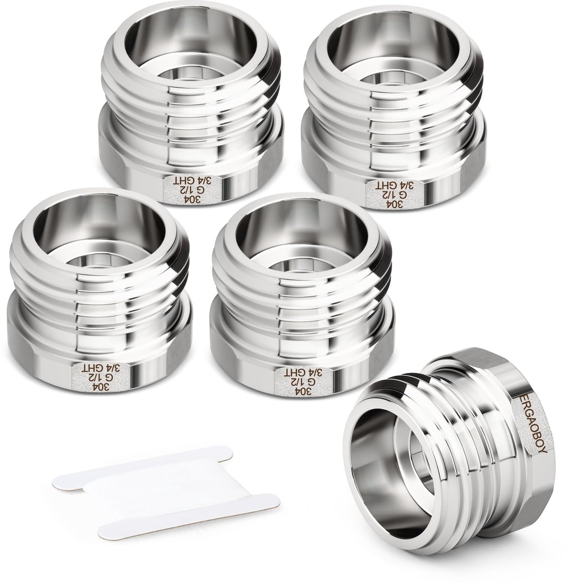 Dailygoods - Set van 5 Tuinslangadapters Roestvrij Staal 3/4" GHT naar 1/2" GHT