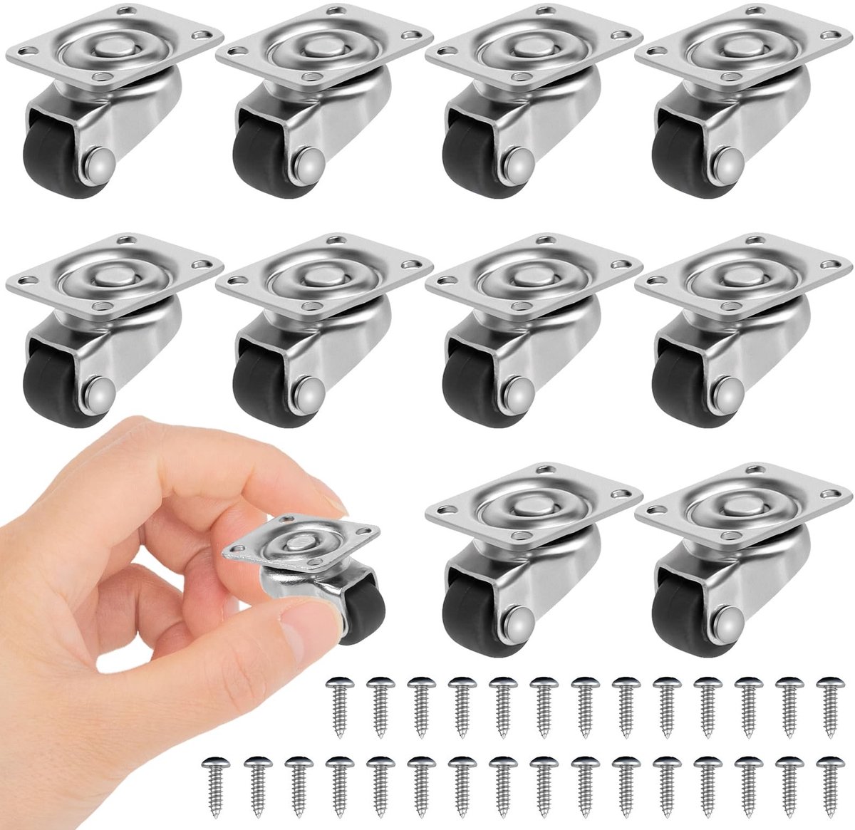Dailygoods- Meubelwielen Set van 10 - Zwenkwielen 12 mm - Rubber - 360 Graden Rotatie - Geluidsarm - Geschikt voor Mini Meubels - Wielen