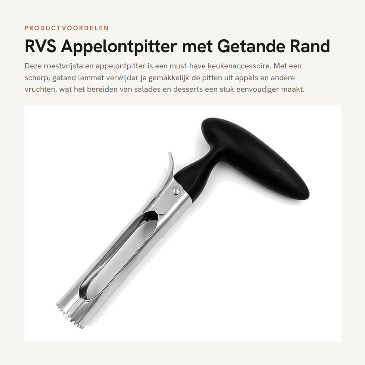 Dailygoods- Appelontpitter 304 roestvrij staal - Getande rand - Duurzaam - Schokbestendig - Makkelijk te reinigen - Voor salades en desserts - Appelkernverwijderaar