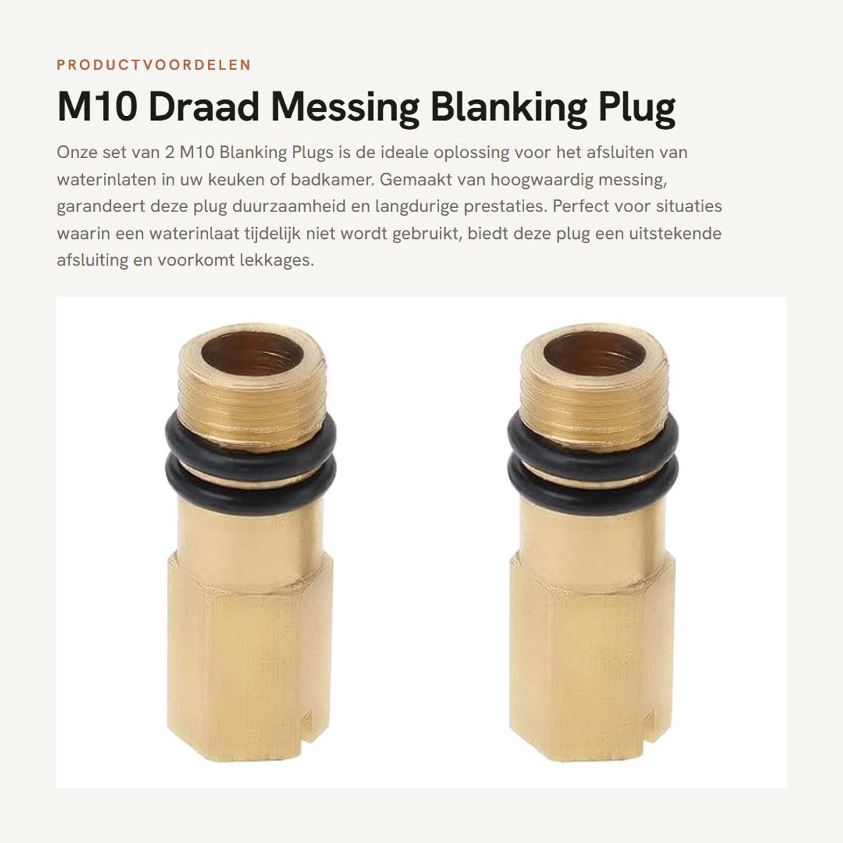 Dailygoods- Flexibele Waterinlaat M10 - 2 Stuks - Messing - Voor Badkamer/Keuken - Uitstekende Afsluiting - Duurzaam Materiaal - Afsluitplug