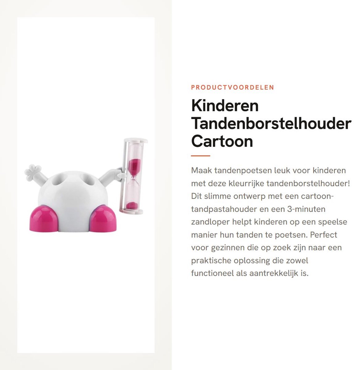Dailygoods- Tandenborstelhouder met 3 Minuten Zandloper - Cartoon Tandpastahouder - Kunststof Badkamer Organizer - Roze - Geschikt voor Kinderen - Afmetingen 9x6x6,7 cm - Tandenborstelorganizer