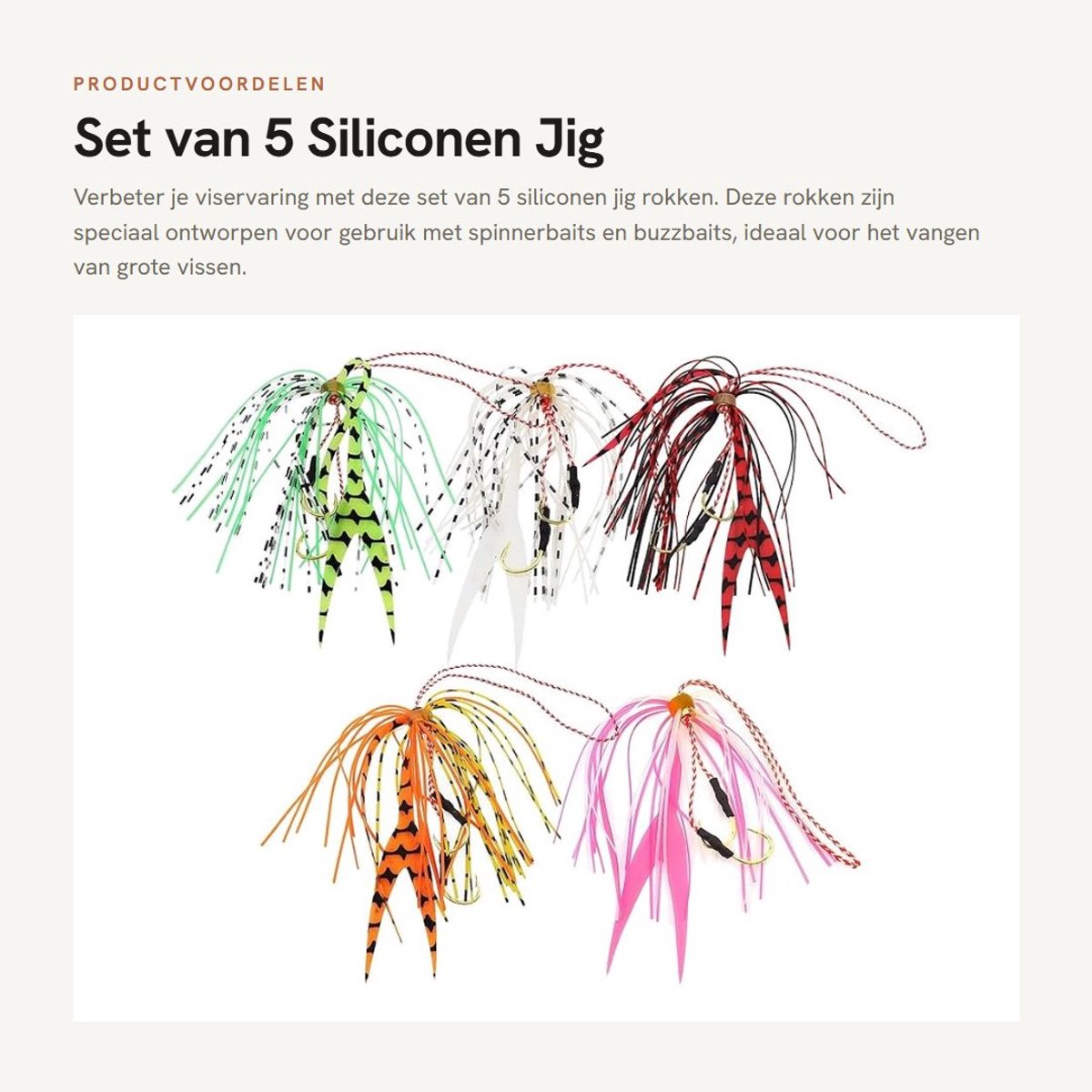 Dailygoods- Siliconen Jig Set - 5 Stuks - Spinnerbait/Rok Vervanging - Hoog Koolstofstaal Haak - Kleurrijk - Duurzaam Siliconen Materiaal - Visrok