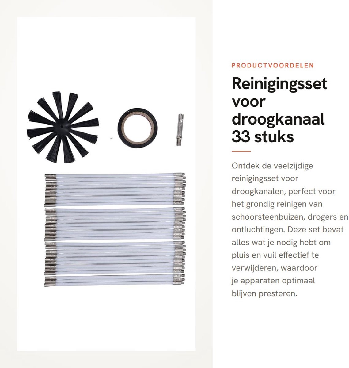 Dailygoods- Reinigingsset 33 Stuks - Schoorsteenpijp Reinigingsborstel - Droogkanaal Reinigingsset - Flexibele Droger - Polypropeen - Staaflengte 40,6 cm - Drogerreiniger