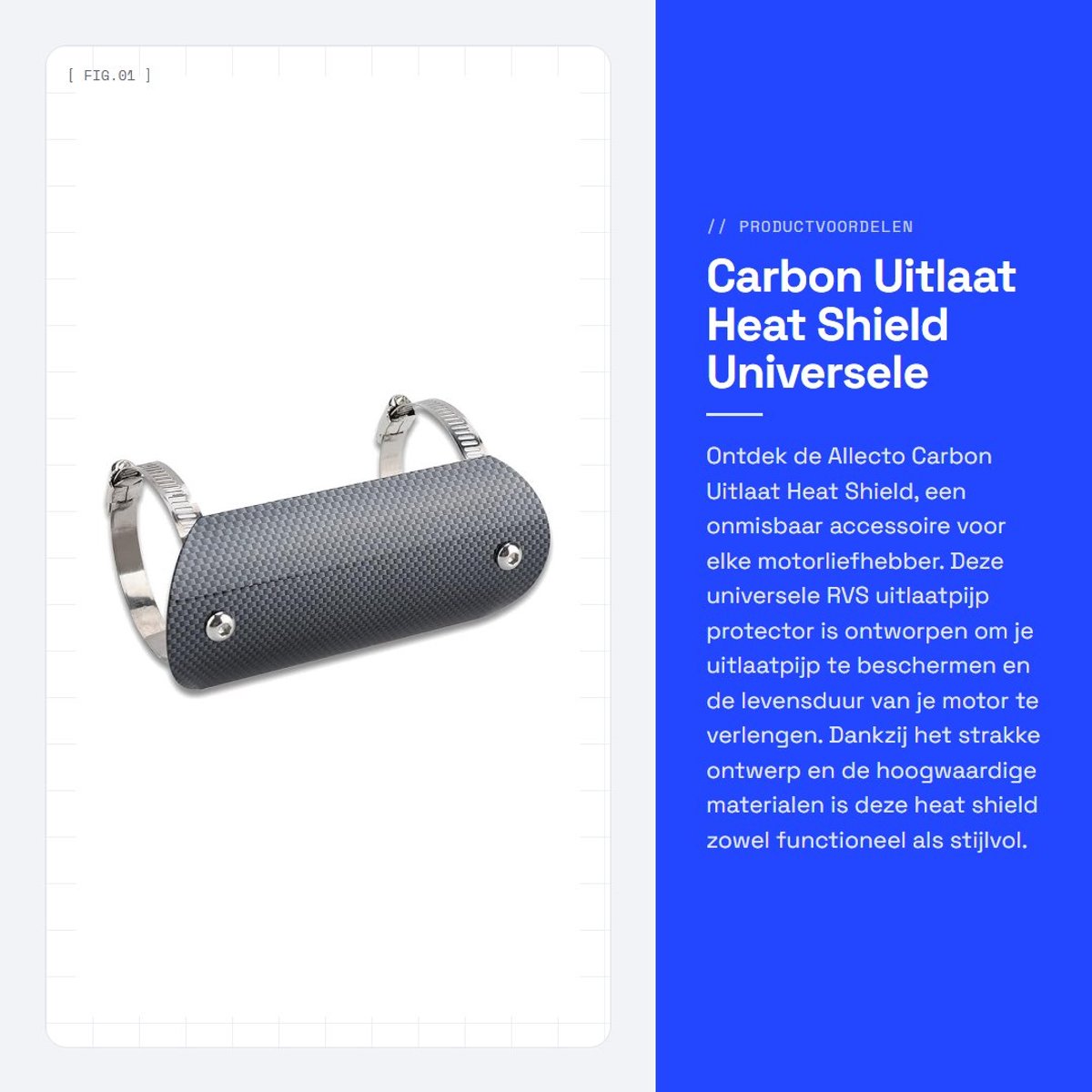 Dailygoods- Uitlaat Heat Shield Carbon - Universele RVS Motorfiets Protector - Uitlaatpijp Beveiliging - Midden Pijp Beugel - Schokbestendig - Duurzaam Materiaal - Uitlaatbescherming