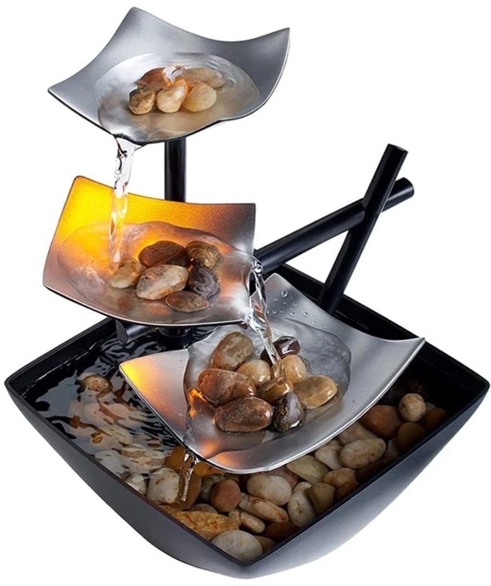 Dailygoods- Tafelblad - Decoratieve Fontein - LED Licht - 3-Laags Ontwerp - Automatische Pomp - Binnen Decoratie - Vermindert Stress