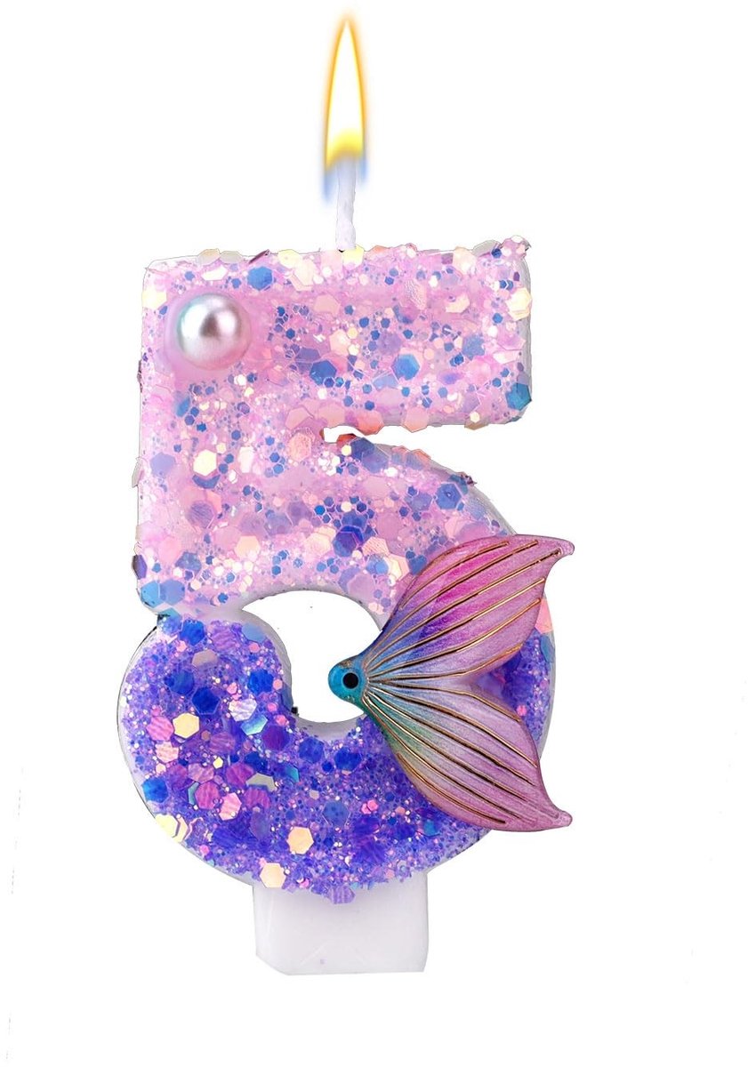 Dailygoods- Cijferkaarsen Roze/Paarse Zeemeermin - Taartkaars - Taarttoppers - Decoraties - Verjaardag - Veiligheidswaarschuwing