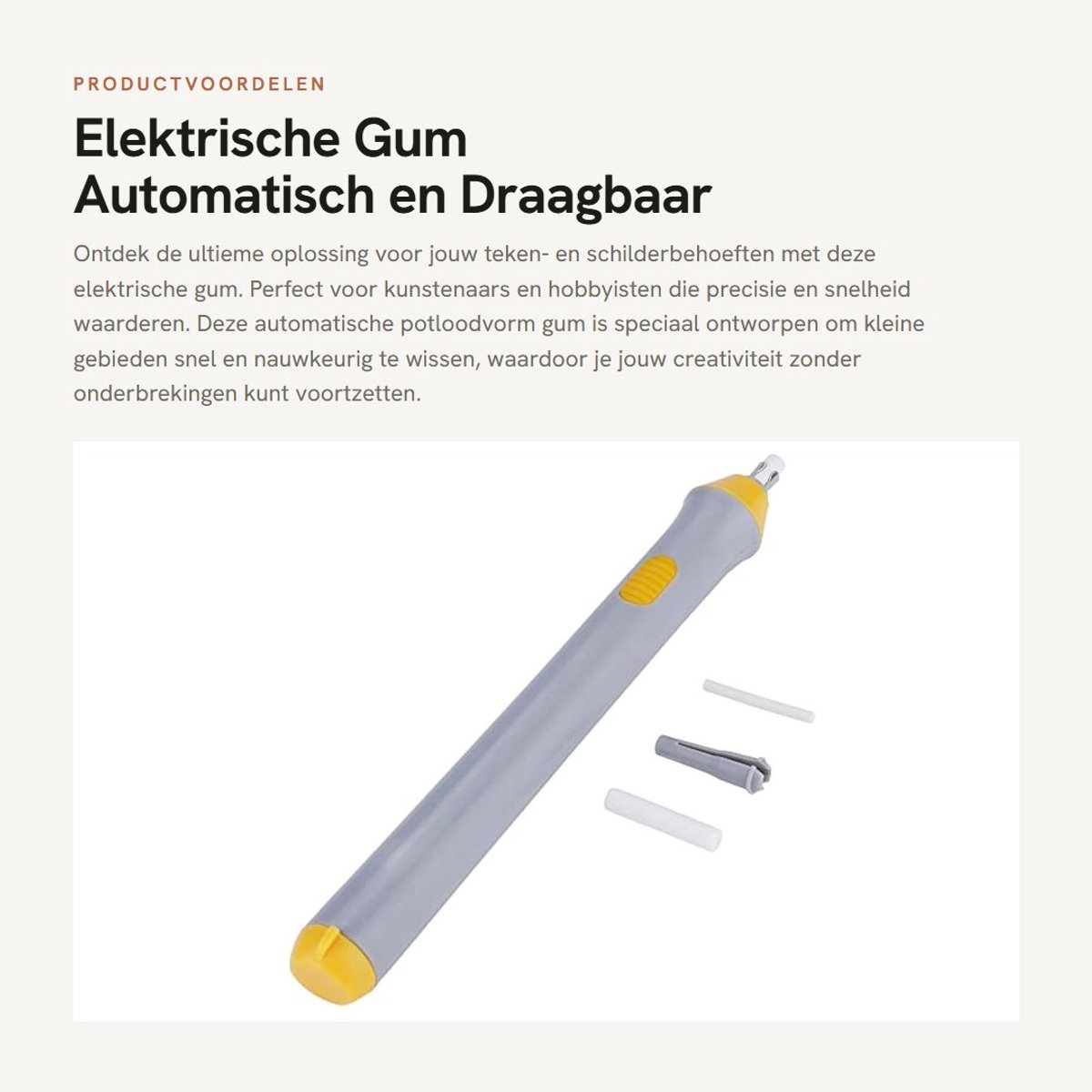 Dailygoods - Elektrische Gum - Automatisch en Draagbaar - Voor Tekenen en Schilderen - Grijs - Batterij Aangedreven - Inclusief 22 Gum Vullingen