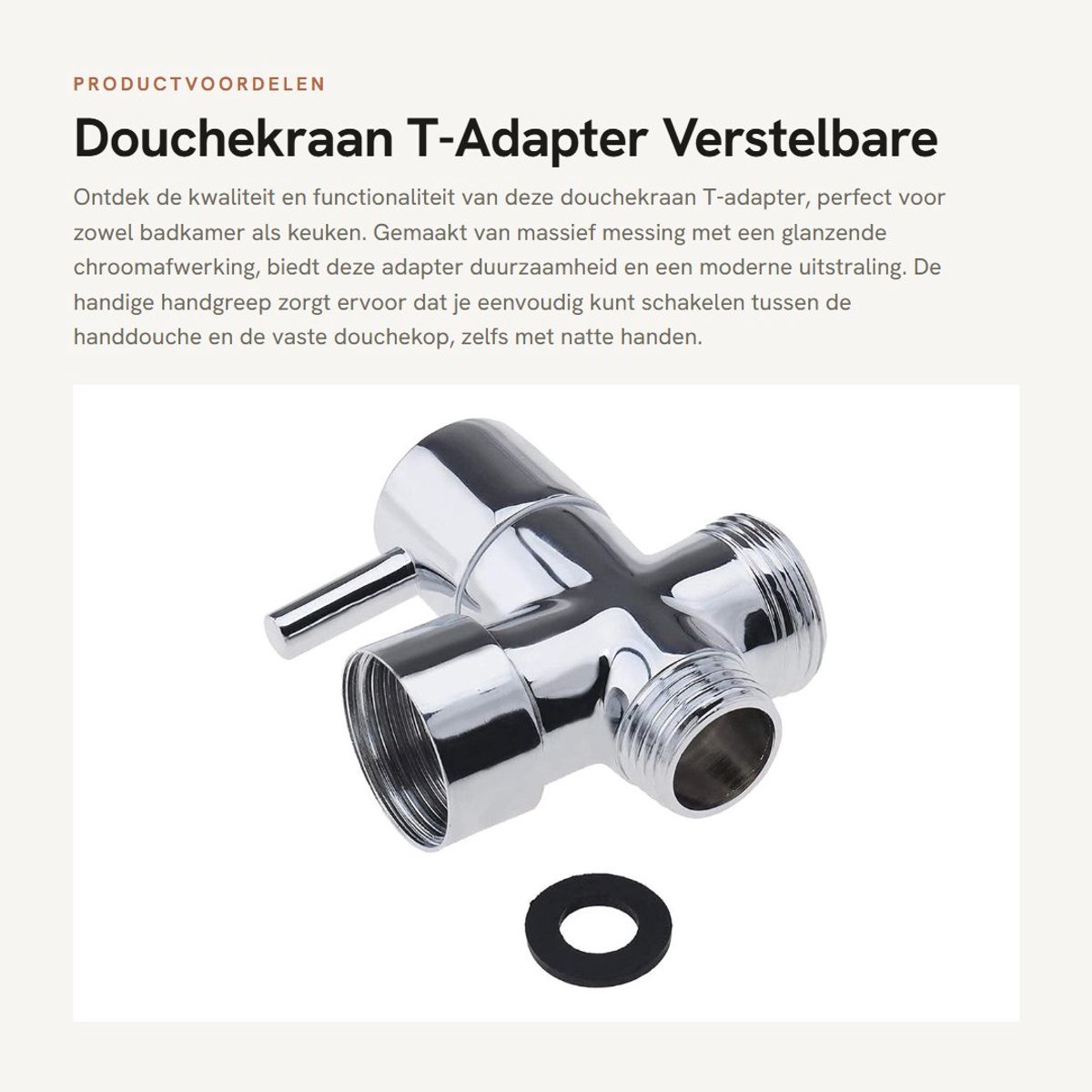 Dailygoods - Douchekraan T-Adapter - Verstelbare Waterstroom - Polished Chrome - 3/4 inch