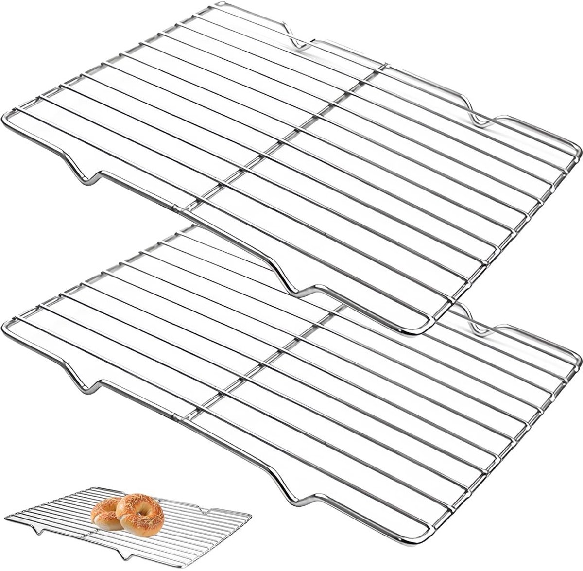 Dailygoods- Afkoelrooster Voedselveilig Roestvrij Staal - Taartrooster Rond/Rechthoek - 31x20 cm - 2 Stuks - Antiaanbaklaag - Duurzaam Ontwerp