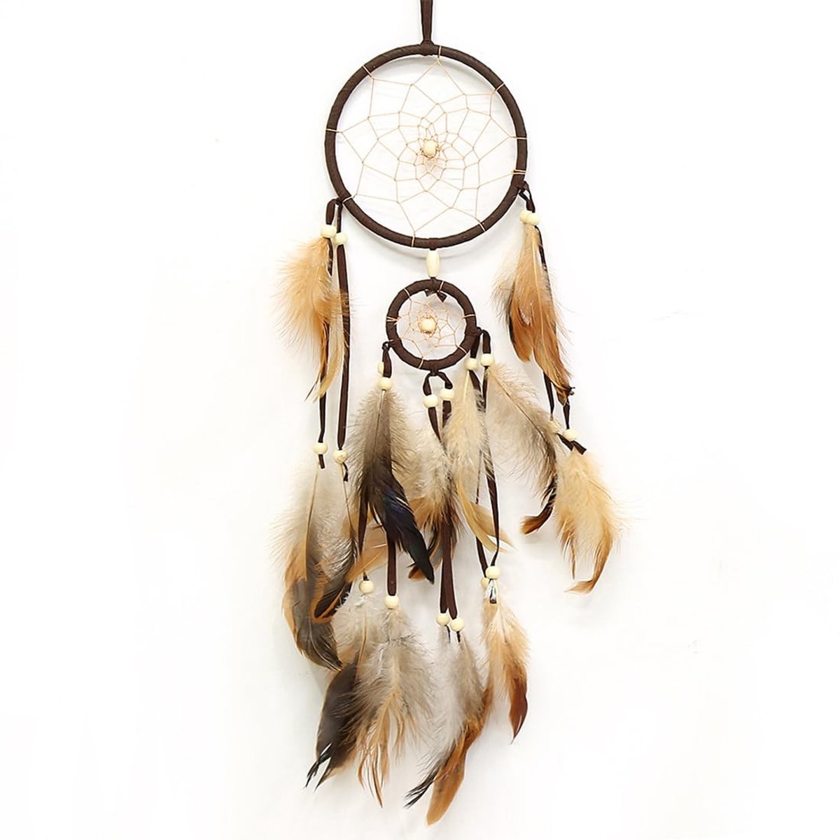 Dailygoods- Dromenvanger Handgemaakt - Boheemse Stijl - Wanddecoratie - Kunsthandwerk - Vintage Met Veren - Unieke Sfeer - Droomvanger