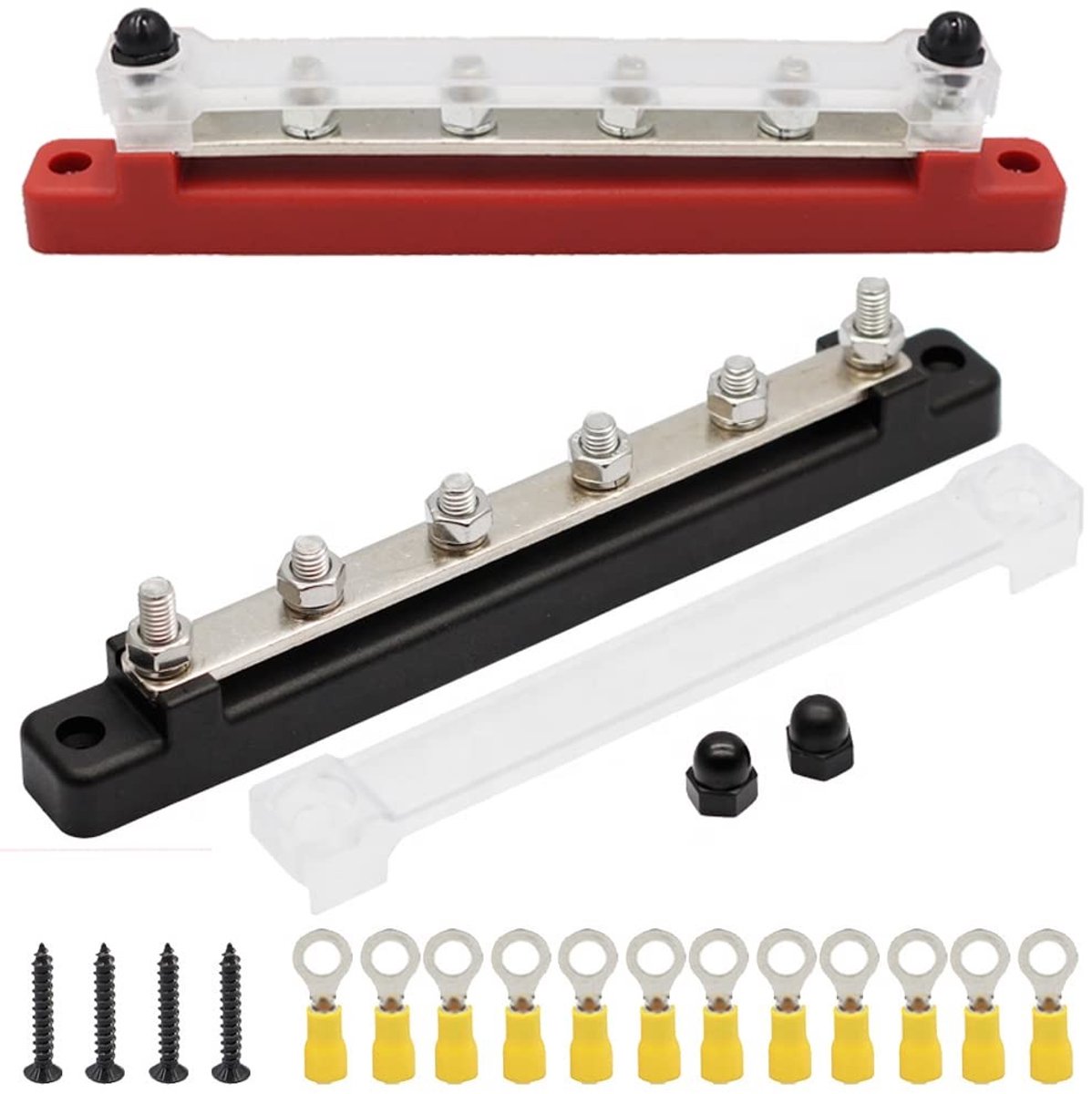Dailygoods - 4-Terminal Busbar - 130A AC 150A DC - Ideaal voor Auto Boot Caravan - Verdeelblok met Deksel - Hoogwaardige Kwaliteit - Betrouwbare Stroo...