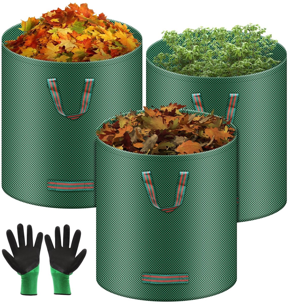 Dailygoods- Tuinafvalzakken 3 x 272 l - Scheurvast - Waterdicht - Opvouwbaar - Met handgrepen - Inclusief handschoenen - Bladzakken