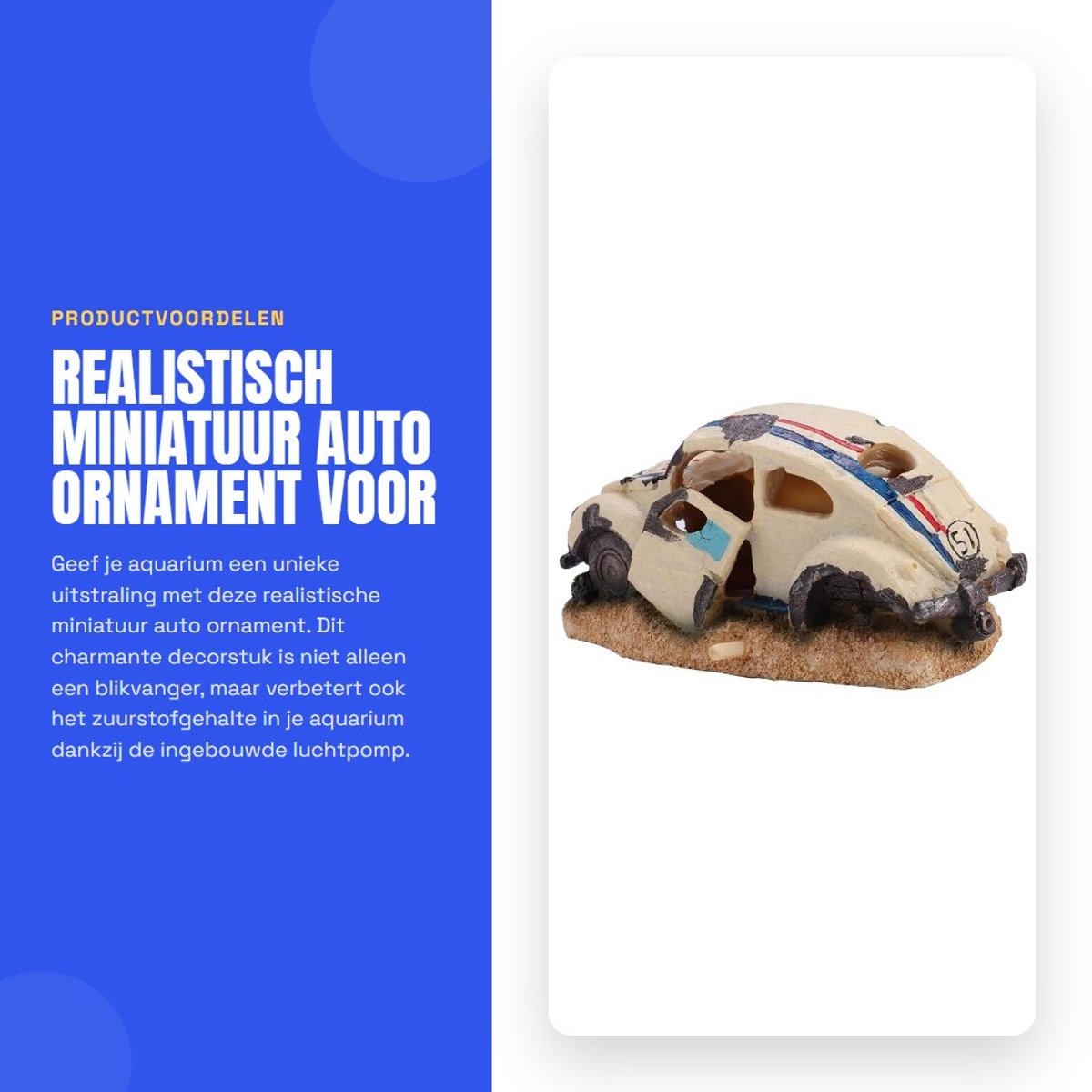 Dailygoods- Aquariumdecoratie met luchtpomp - Miniatuur auto-ornament - Aquascaping - Zuurstofverbetering - Geschikt voor zoet/zoutwater - Eenvoudig te installeren - Aquariumornament