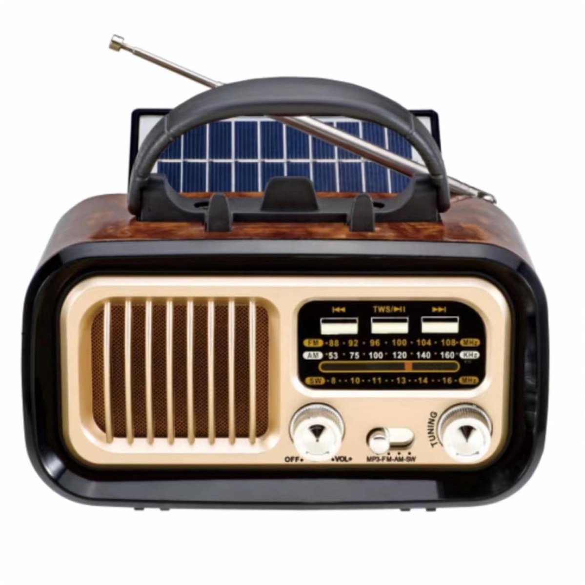 Dailygoods- Retro Radio Bluetooth - Draagbare Radio - FM/AM/SW Ontvangst - Oplaadbare Radio - Zonne-energie - Compact en Lichtgewicht
