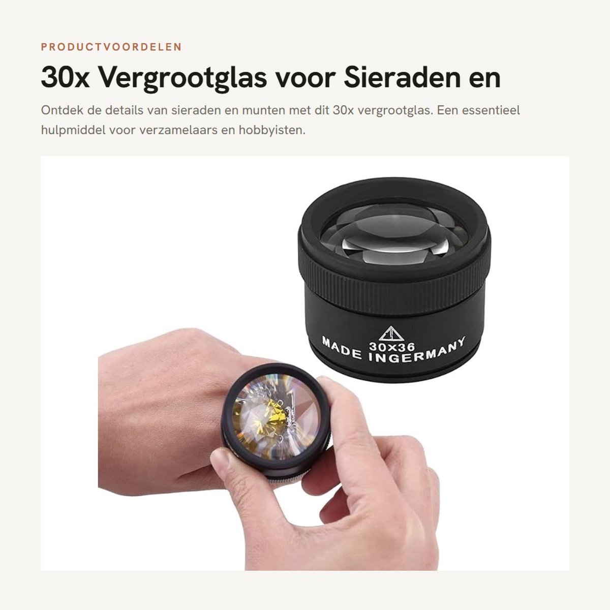 Dailygoods- Vergrootglas 30x - Professioneel Optisch Vergrootglas - Oogloep - Inspectiegereedschap voor Sieraden - Voor Munten - Verlichting voor Detailinspectie - Loep