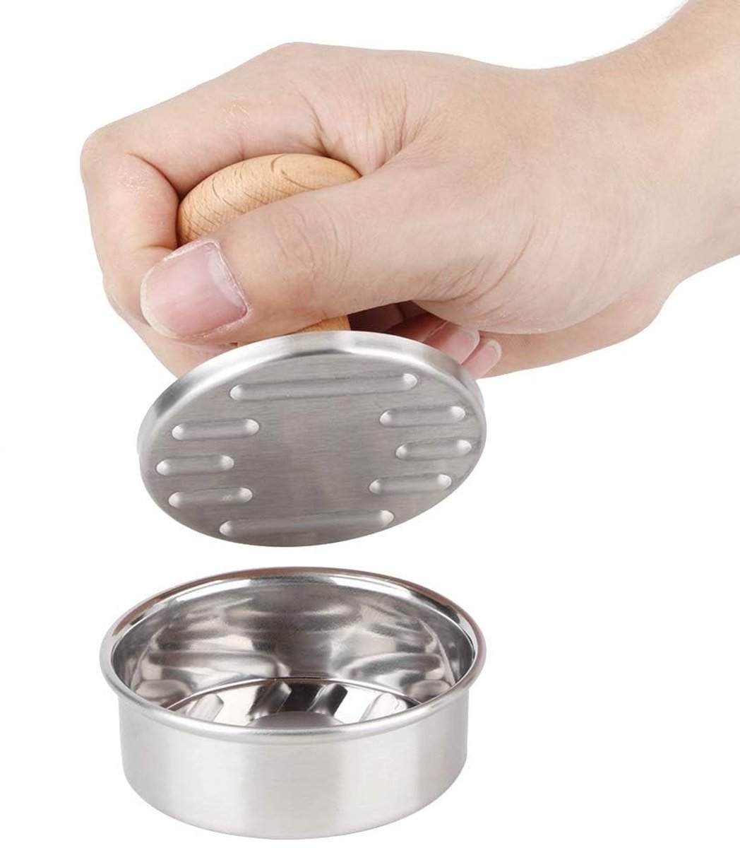Dailygoods- Hamburgerpers RVS - Mini Hamburgerpers - Antiaanbaklaag - Kindvriendelijk - Duurzaam - 7.8 cm formaat - Burgerpers