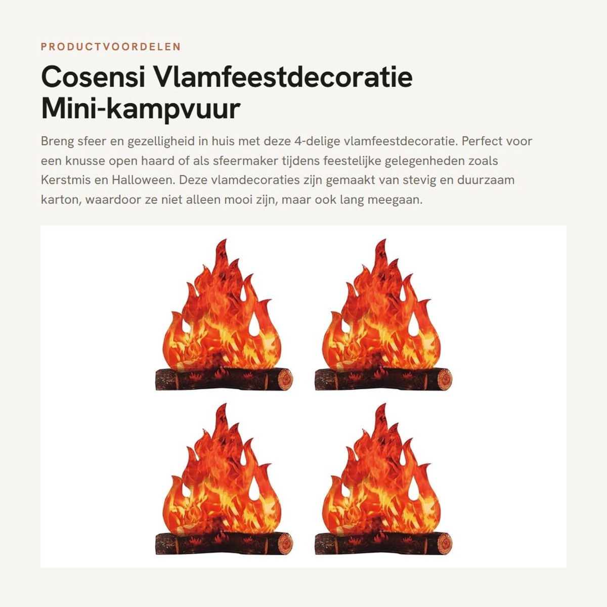Dailygoods- Vlamfeestdecoratie 4-delig - Vlamkarton - Duurzaam - Opvouwbaar - Decoratie voor Kerstmis/Halloween - Stevig materiaal