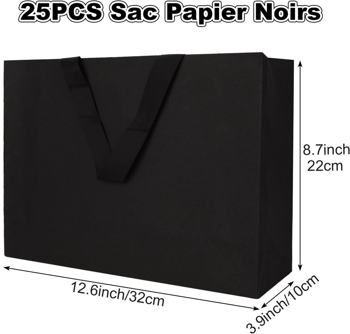 Dailygoods- Geschenkzakjes 25 Stuks - Zwarte Cadeautas - Kartonnen Zakjes - 32 x 22 x 10 cm - Herbruikbaar - Met Handvat - Duurzaam Materiaal