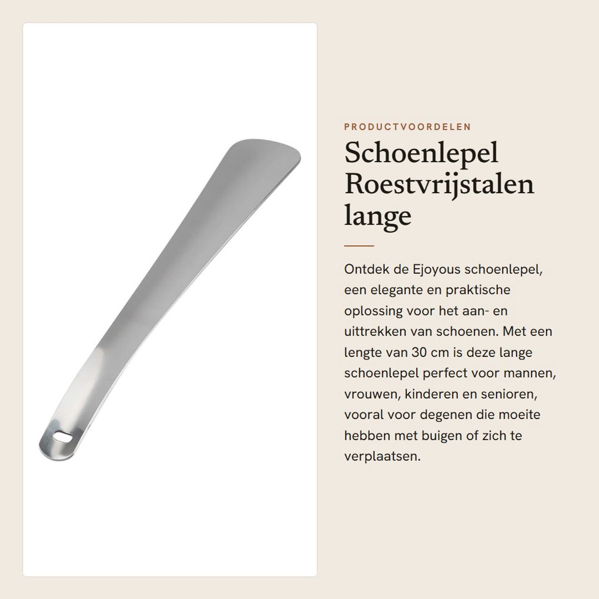 Dailygoods- Schoenlepel Lang 30 cm - Professionele Schoenlepel - Roestvrij Stalen Schoenlepel - Antislip Handgreep - Geschikt voor Ouderen en Kinderen - Duurzaam en Elegant - Schoenhulp
