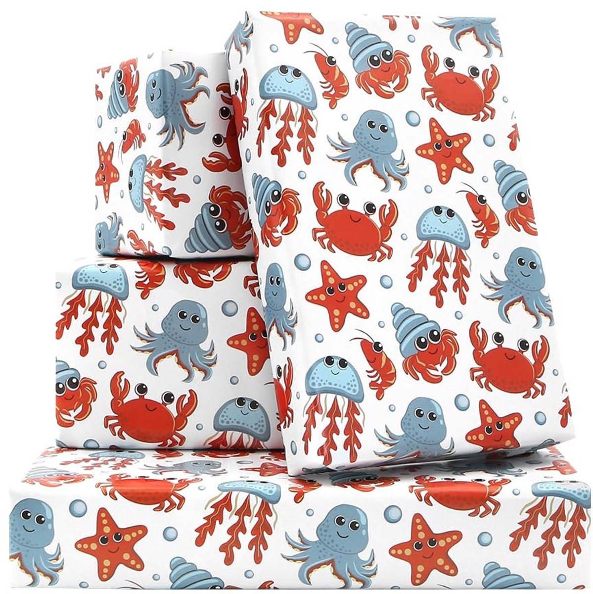 Dailygoods- Inpakpapier Verjaardag - Inpakpapier Kinderen - Inpakpapier Rollen - Aquatische Ontwerp - 4 Vellen 50x70 cm - Felgekleurde Print - Cadeaupapier