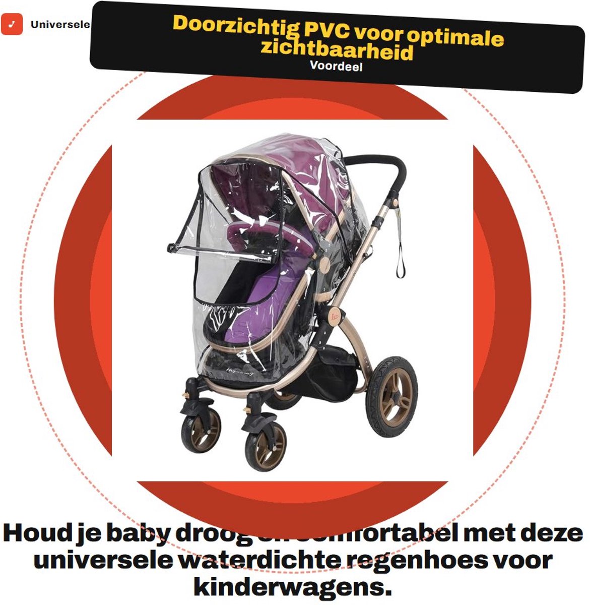 Dailygoods- Regenhoes Universeel Waterdicht - PVC Transparant - Ritsvenster - Opvouwbaar - Geschikt voor Kinderwagens - Bescherming tegen Regen/Wind/Sneeuw - Kinderwagenhoes