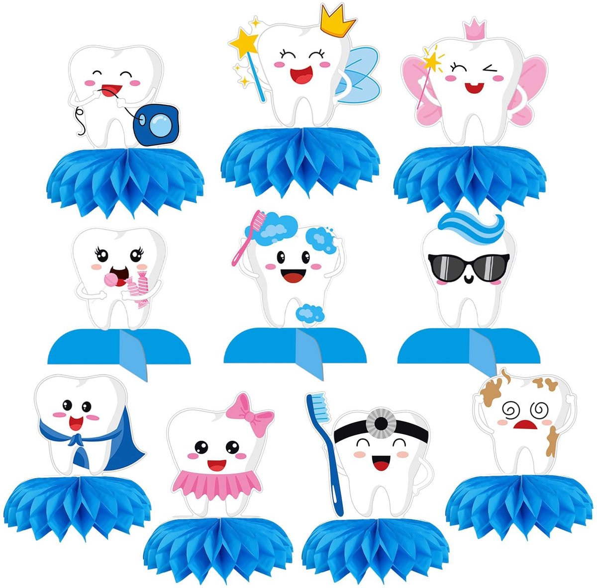 Dailygoods - 10 Stuks Tanden Honingraat Tafelversiering voor Baby's Eerste Tand