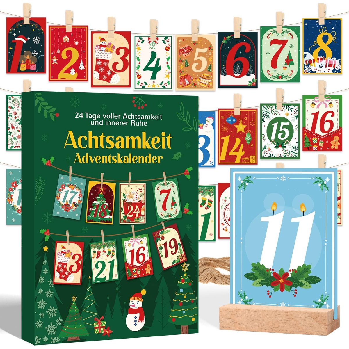 Dailygoods- Mindfulnesskalender 2025 - Adventskalender voor Vrouwen - Mindfulnesskaarten - Cadeau - Oefeningen - Motivatiereflectie - Met Clips en Draden