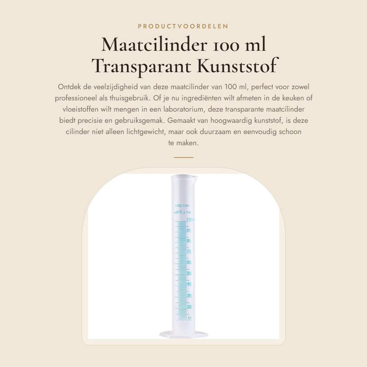 Dailygoods- Maatcilinder 100 ml - Kunststof - Transparant - Meetinstrument - Laboratorium - Precisie. - Meetcilinder