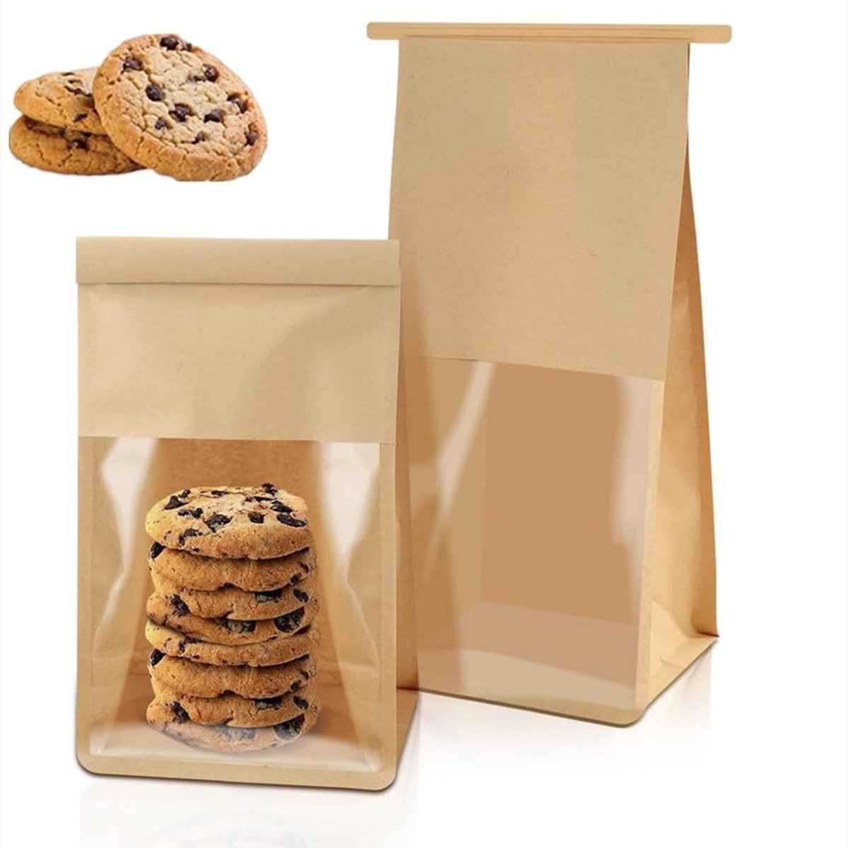 Dailygoods- Bakkerijzakken 50 stuks - Bruin Kraftpapier - Venster - Hersluitbaar - Stevige Bodem - Brede Opening - Broodzakken