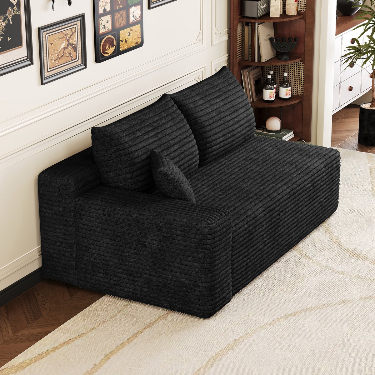 STILVORA Hoekbank 2-Zits - Chaise Longue Omkeerbaar - Modulaire Zitbank Voor Woonkamer En Slaapkamer - Ribstof - Zwart