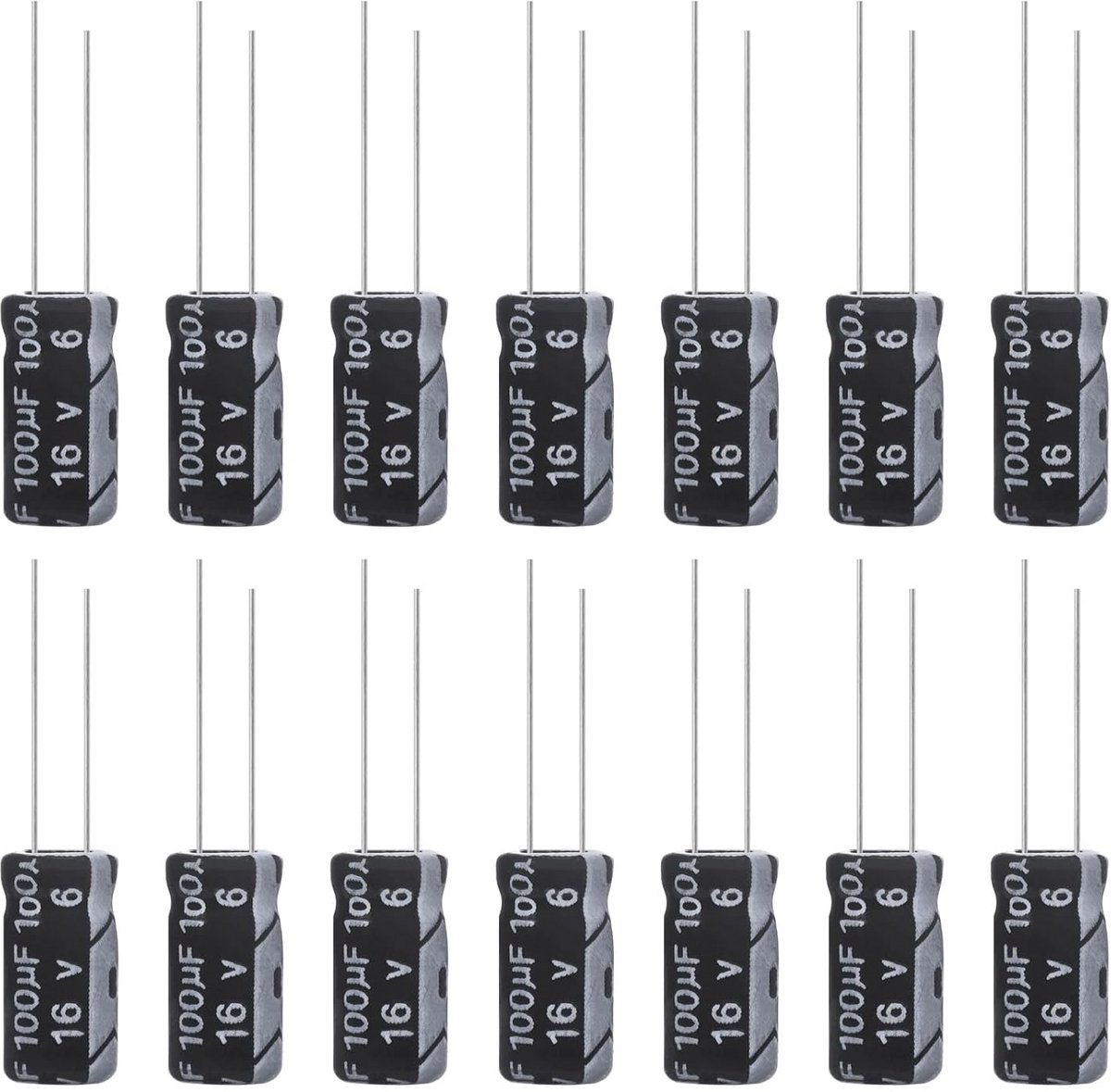 Elektrolytische Condensatoren - Elco's - Elektronische Projecten - Hoge Temperatuur - 100uF 16V - Zwart