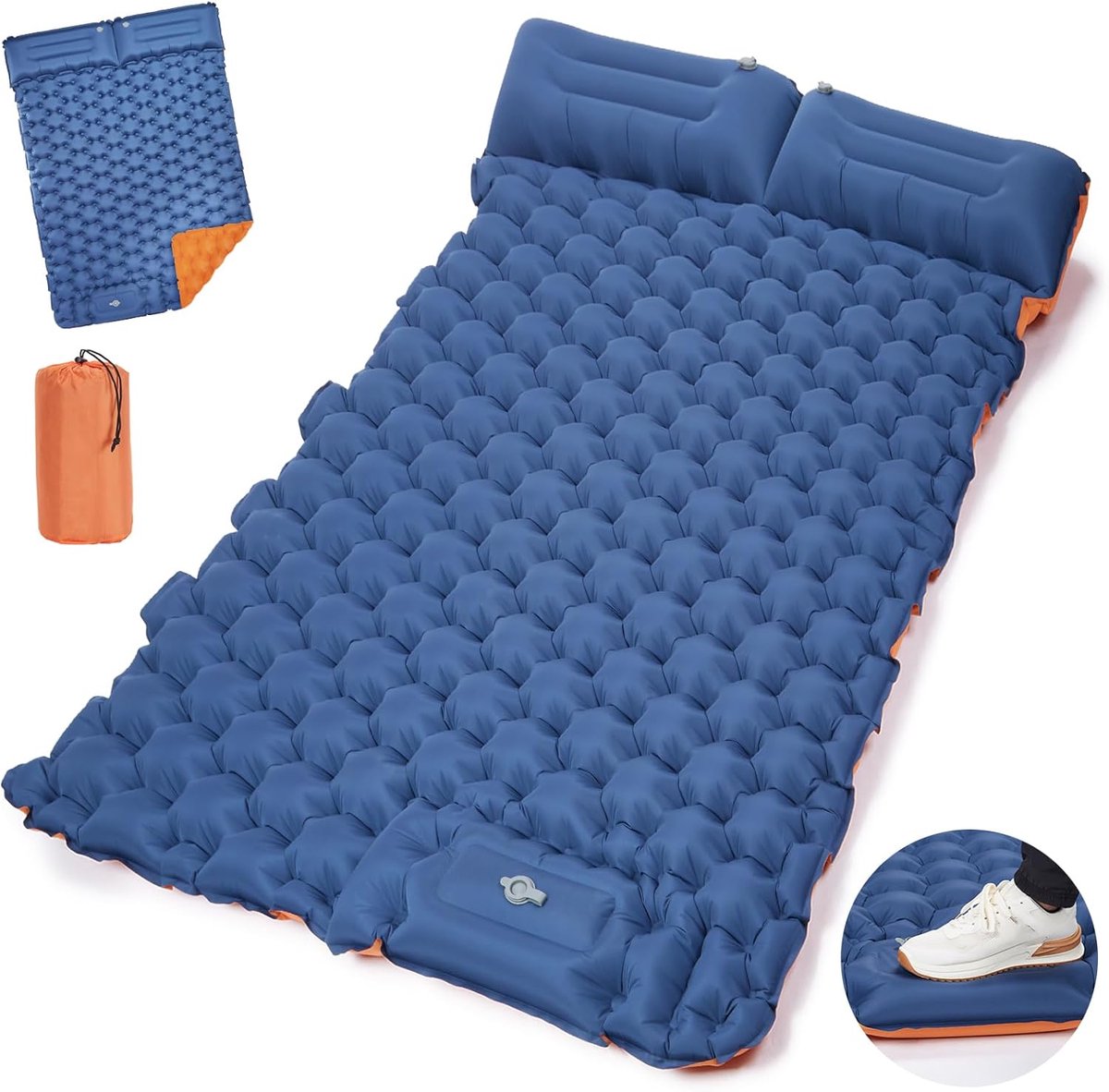 Dubbele Slaapmat - Opblaasbaar Matras - Kamperen en Reizen - Geïntegreerd Kussen - 8 cm Dik - Blauw