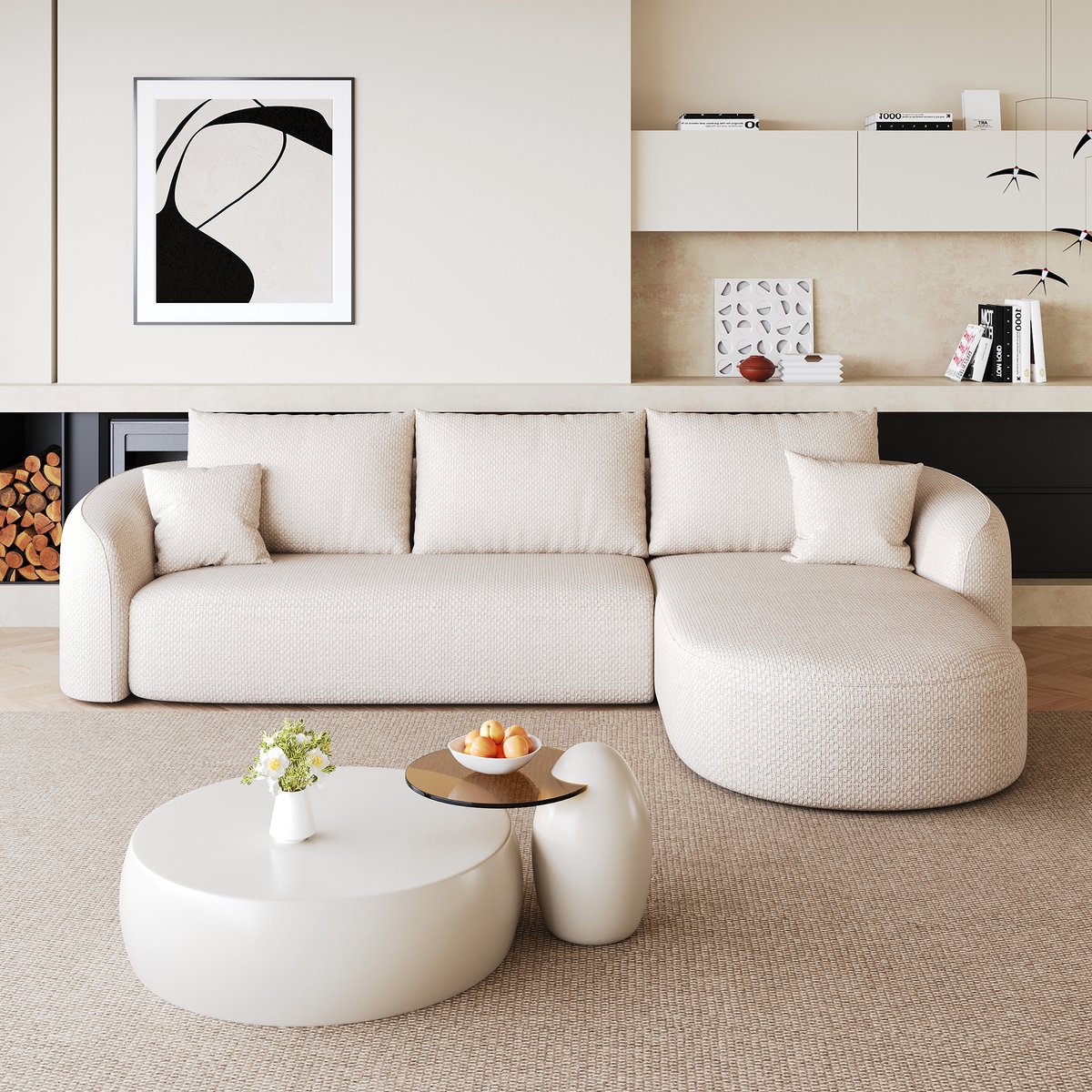 OKWISH Hoekbank 266 Cm – Modulair Bankstel Zonder Montage – Ruimtebesparend Voor Woonkamer