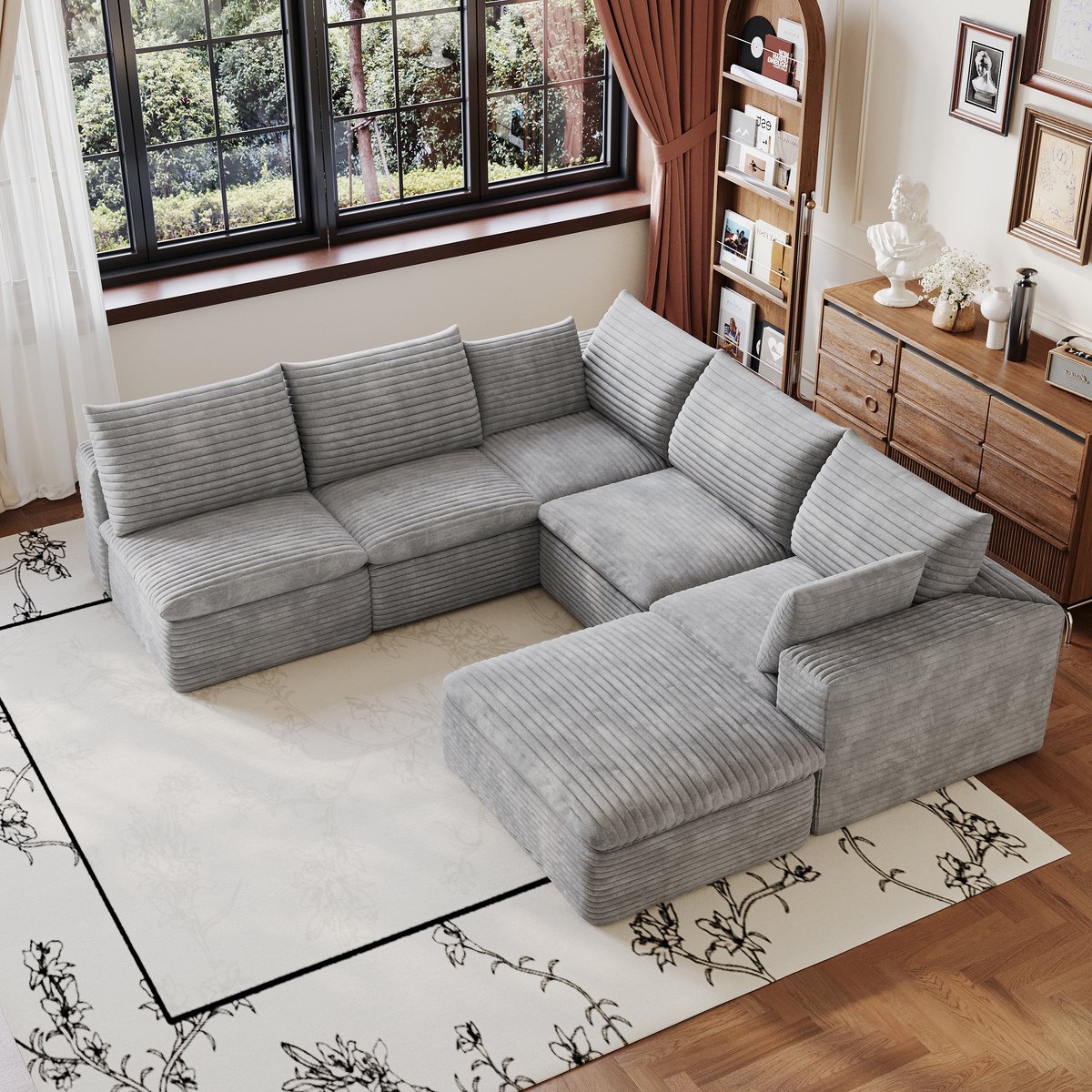 MIVRAY Hoekbank 260 x 250 cm - Modulair Dubbel Laags Ontwerp - Voor Woonkamer En Slaapkamer - Stoffen Bekleding - Grijs Donkergrijs