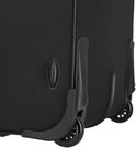 Roues et rabats de protection sur le bas d'une valise noire.