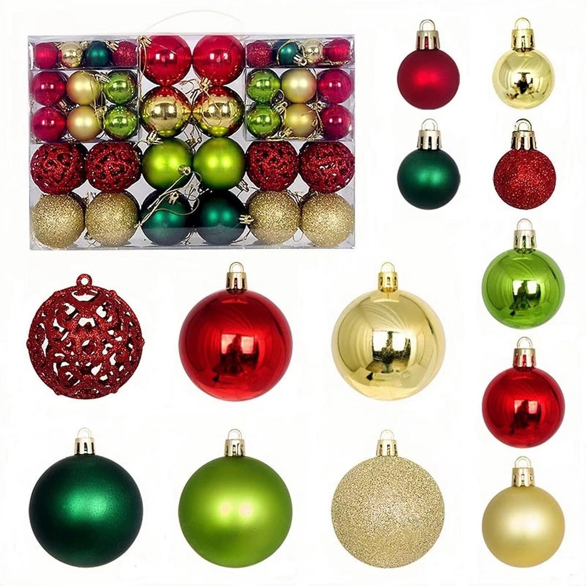 Kerstballen Set - Decoratie ballen - Kerstboom versieren - Onbreekbaar plastic - 100 stuks - Goud Groen Rood